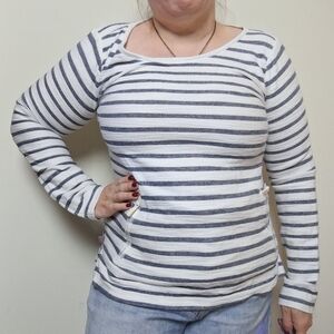 Talbots Striped Pullover Top with Zip Up Pockets